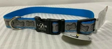Coastal Lazer Brite Reflective Adjustable Dog Collar Turquoise Bones 12" - 18"