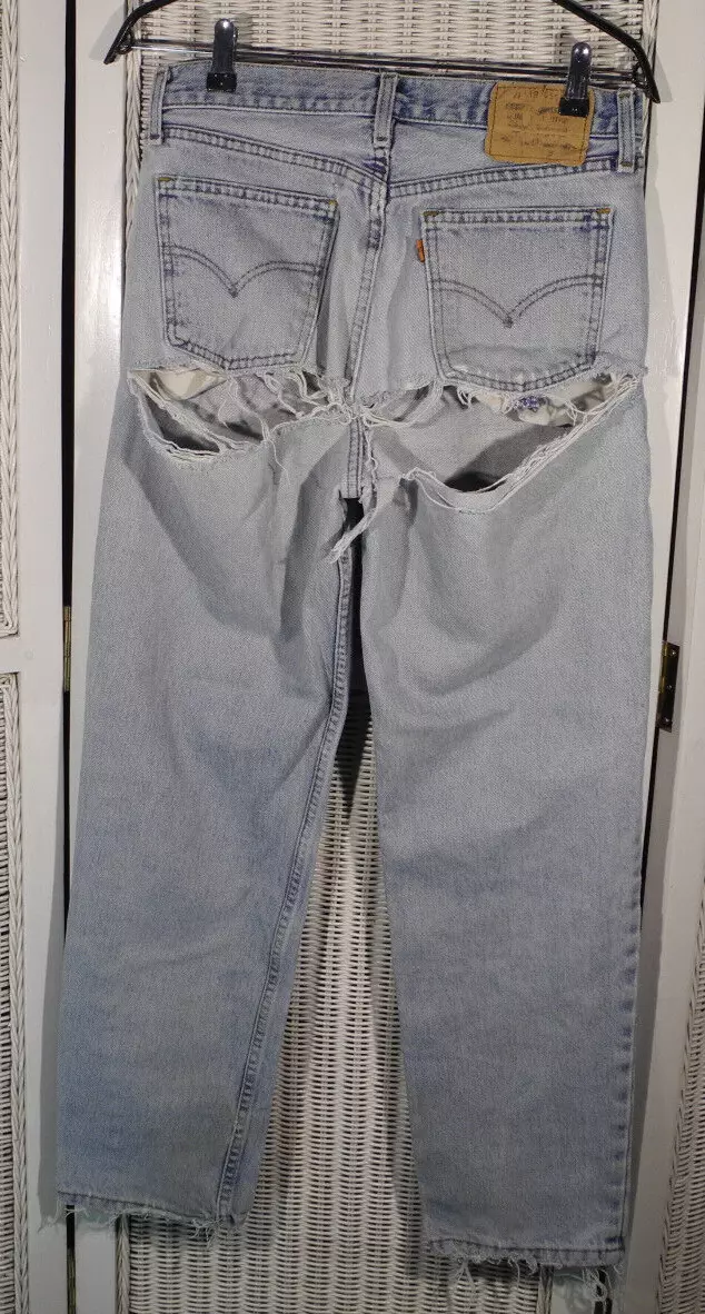 LEVI S Vintage Bum Rip Jeans 32W 30L Faded Frayed Denim Unisex