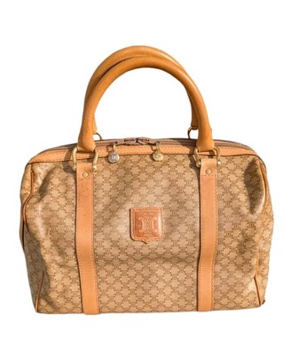 Celine Macadam Mini Boston Bag Triomphe Handbag Leather - Fair Condition 