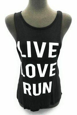 Popular Sports Tank Top Womens M Black Live Love Run Racerback Rayon NWOT