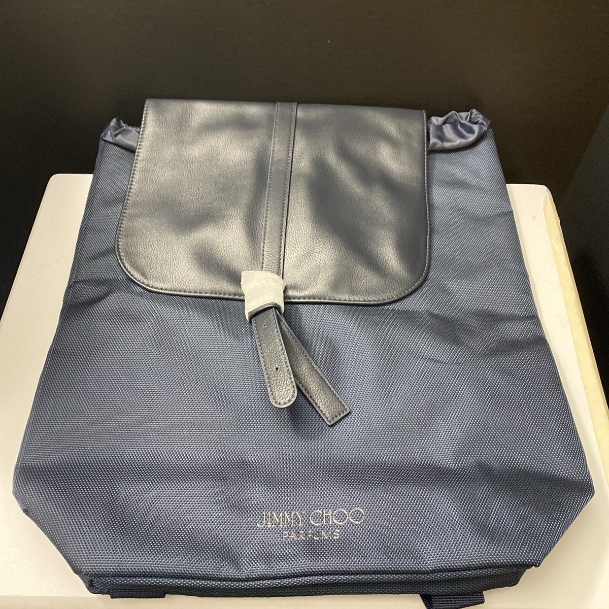Jimmy Choo Parfums Backpack Navy Blue Drawstring Magnet Button