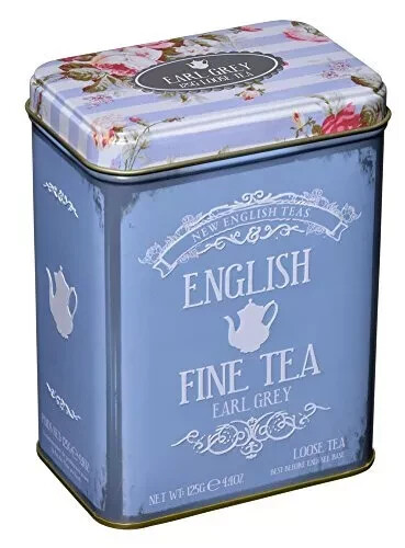 New English Teas Loose-Leaf Earl Grey Fine Tea 125g in Metal Floral Tea Tin