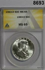 1963 D FRANKLIN HALF DOLLAR ANACS CERTIFIED MS65 FLASHY! #8693