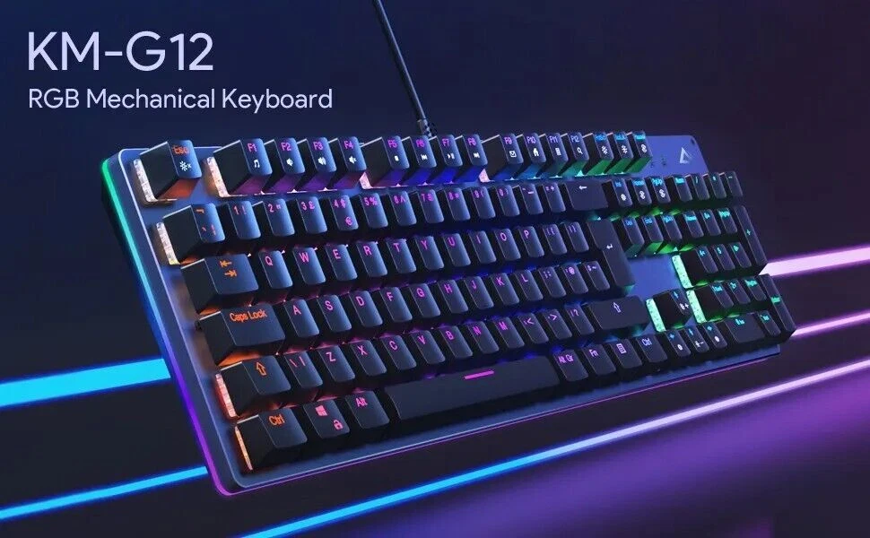 Mechanical Keyboard RGB LED Illuminated Red Blue Switches Aukey KM G12 UK Layout