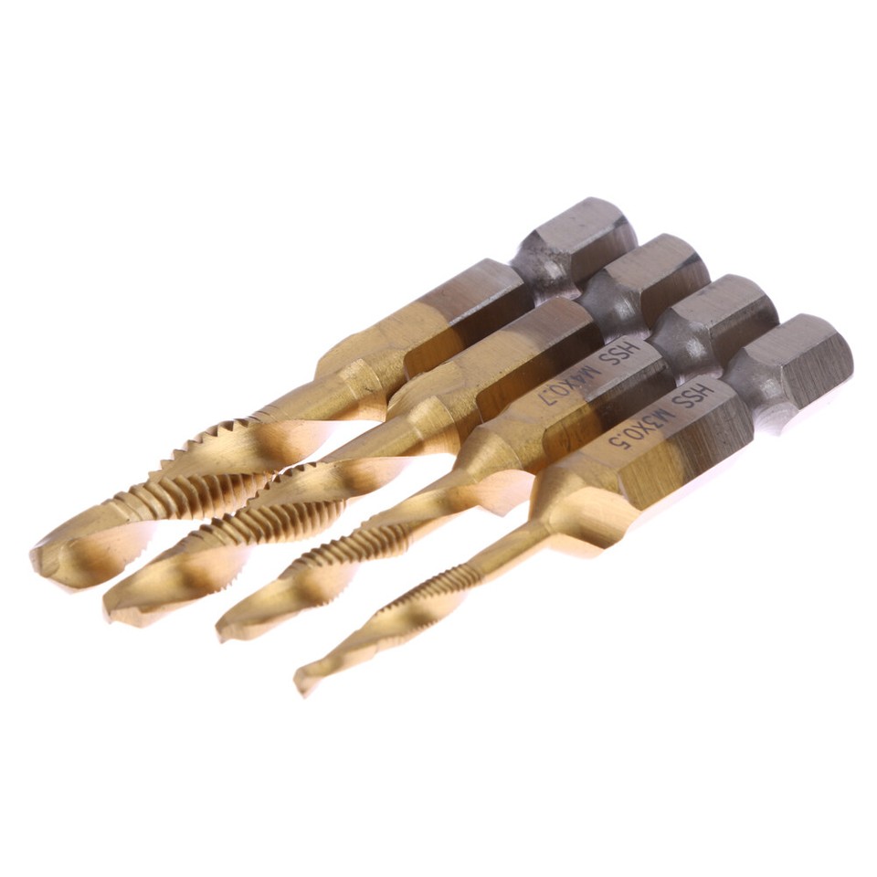  4pcs/set Spiral Pointed Taps Tapping Thread Forming 1/4 Inch Hex Tap