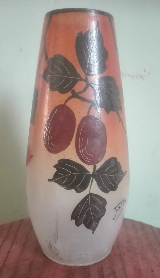 vase en verre peint signé joma - Photo 2/4