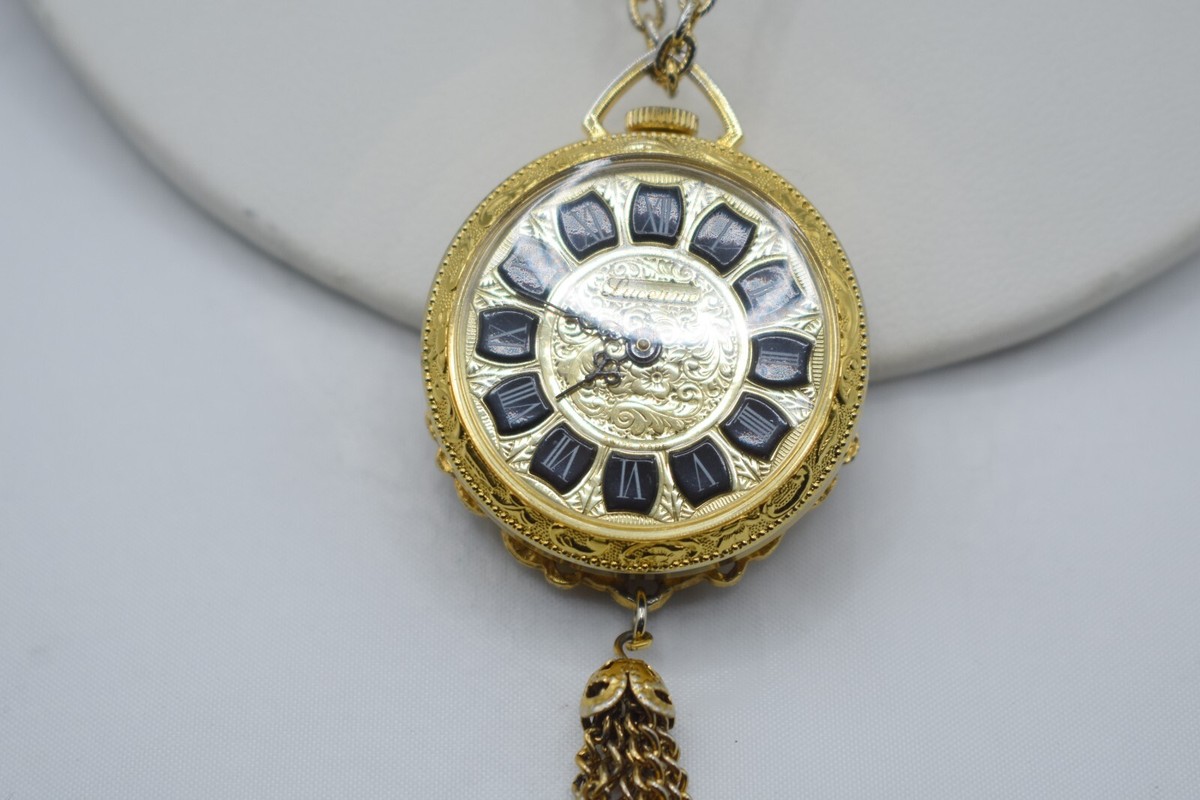 Lucerne Pendant Necklace Pocket Watch Roman Numerals Swiss Made Wind Up  Vintage