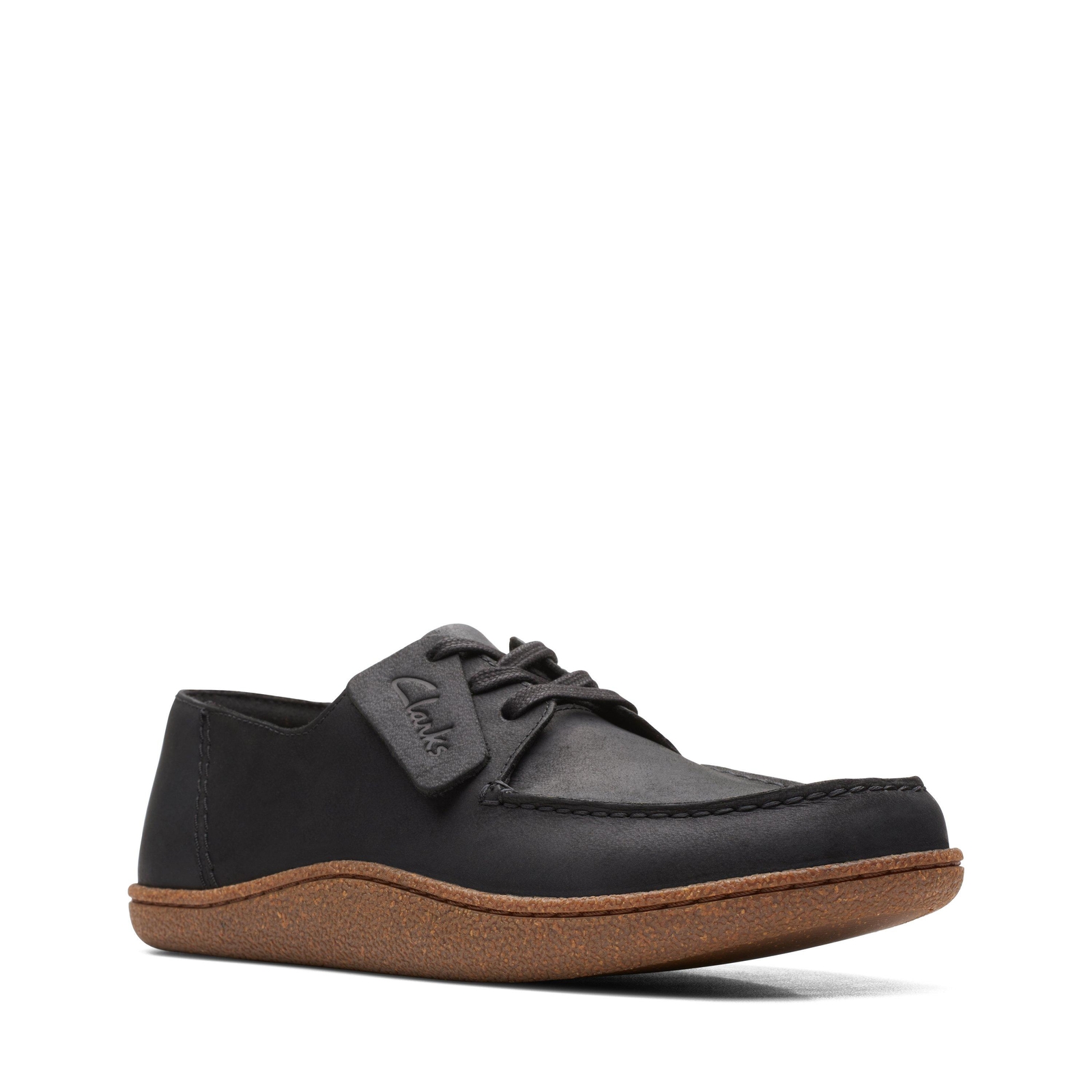 Clarks Mens Pilton Lace Black Oiled Leather Casual Casual Moccasin