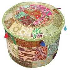 Green Ottoman Chair Pouf Stool Patchwork Handmade Pouffe Poof INDIAN Decor