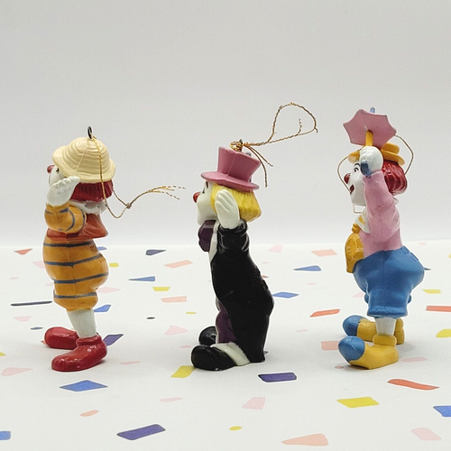 TRIO of CLOWNS Colorful and Playful Small Holiday Tree Ornaments Figurines - Picture 6 of 17