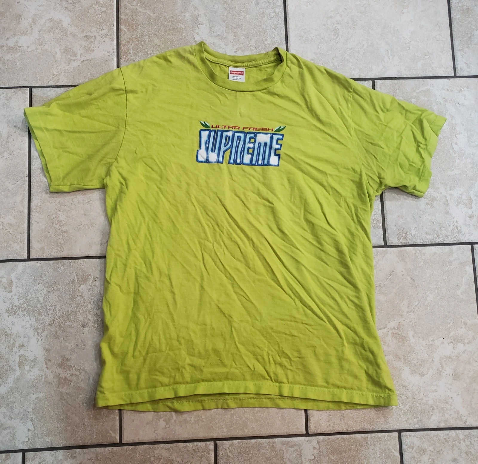 Tshirt homme Supreme Super Fresh vert fluo   Medium