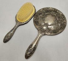 VTG Antique Silver Plated Ornate Vanity Set Mirror, Brush  Comb
