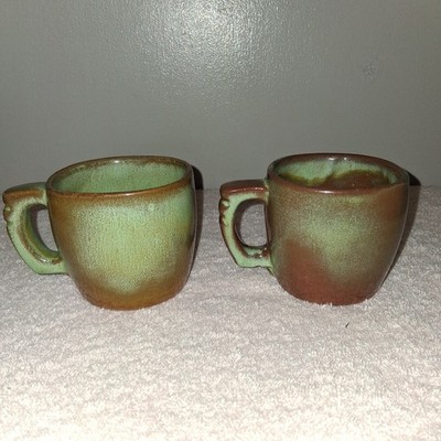 Vintage Frankoma 5C Pottery Plainsman Stoneware Coffee Tea Mugs Set Of 2