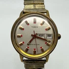Timex Marlin Mechanical Manual Wind Day Date Gold Tone Red Vintage Parts Repair