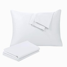 100 Egyptian Cotton Queen Size Pillow Protectors with Zipper Set of 2 White