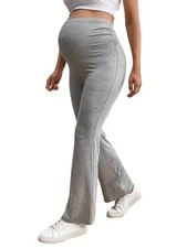 Maternity Flare Pants Over Belly Stretchy Cas...