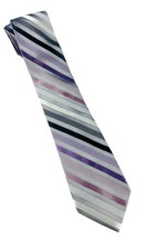 Beautiful Striped Claiborne Men's Silk Tie 3.5 x60 silvers grays lavenders