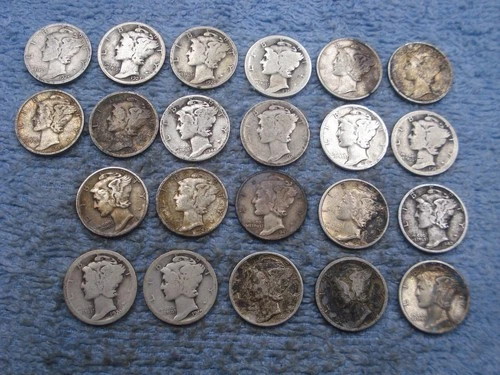 22 SILVER MERCURY DIMES WITH DATES AND PROBLEMS lot 70