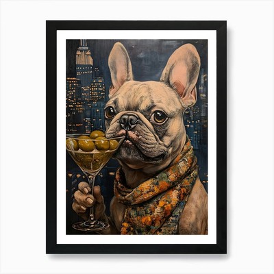 Whimsical Frenchies At The Bar 40 A gerahmtes Wandbild Poster Leinwanddruck Bild