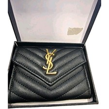 Yves Saint Laurent YSL Black Large Gold Monogram Quilted Leather Clutch With Box