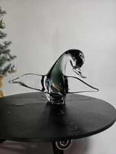 Vtg Hand- Blown Art Glass Duck  Possibly V. Nason Murano Clear W/ Smoke Inside