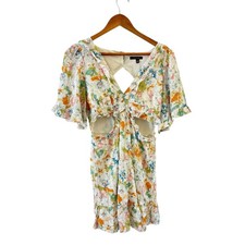 City Studio Floral Cut Out Mini Dress Size 4/5 Flutter Sleeve Fairy Boho Y2K