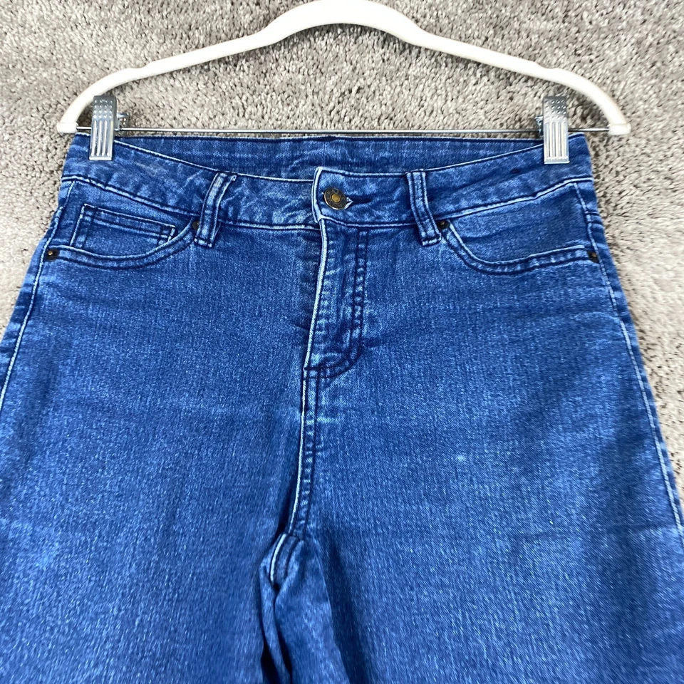 Pantalones de mezclilla rectos Basic Editions para mujer talla 4 azul tiro medio lavado 5 bolsillos Foto 2 de 4