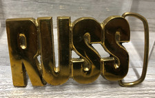 "RUSS" Vintage NOS New Old Stock Solid Brass Name Belt Buckle Chunky Letters