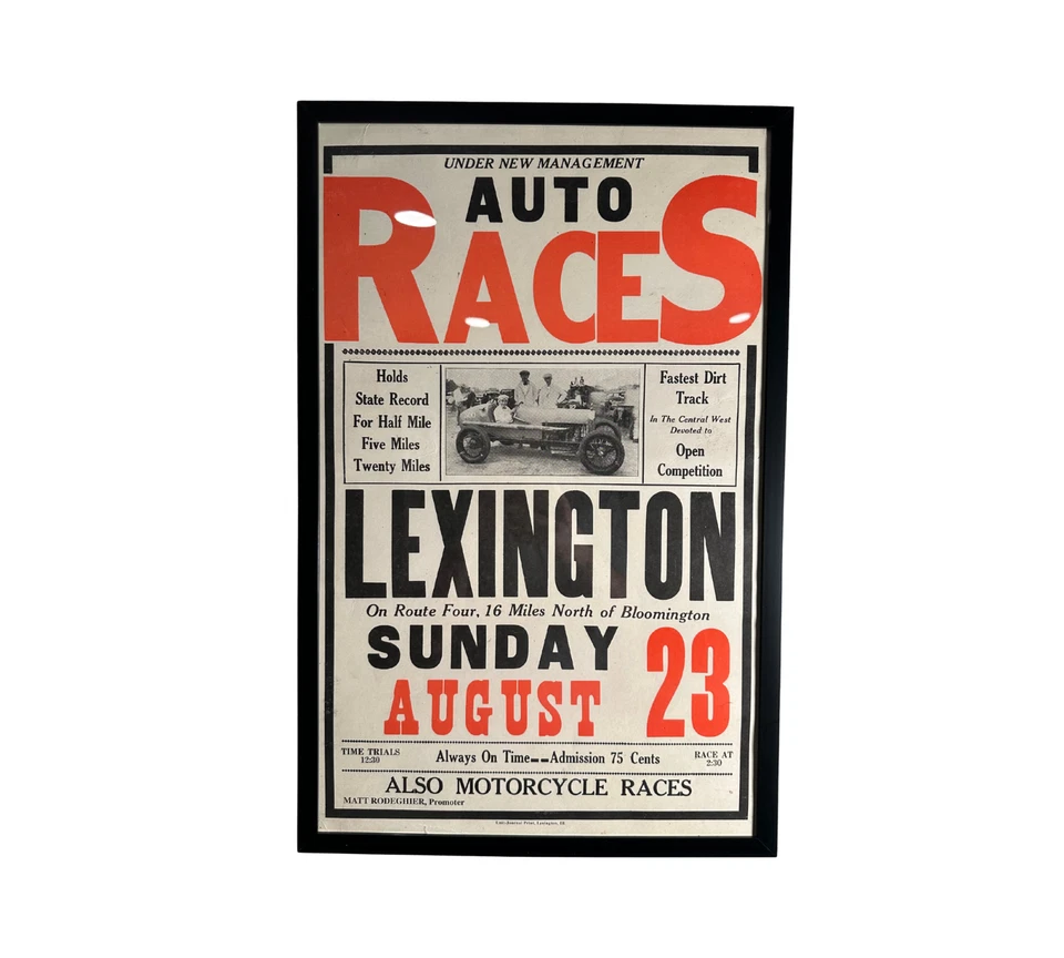 ¡Póster enmarcado Lexington Speedway Auto Racing de la década de 1930! Coche de carreras vintage 14x22 Foto 3 de 4