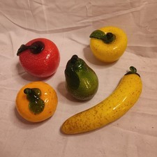 Murano Style Speckled Glass Fruit Set Of 5 Apple, Orange, Banana, Pear 