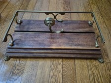 Antique Wood Brass Freestanding Book Rack Stand with Sliding Lion Head Accent
