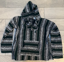 Mexican Baja Hoodie Pullover Brown Striped Green Rug Sweater Adult Size Large