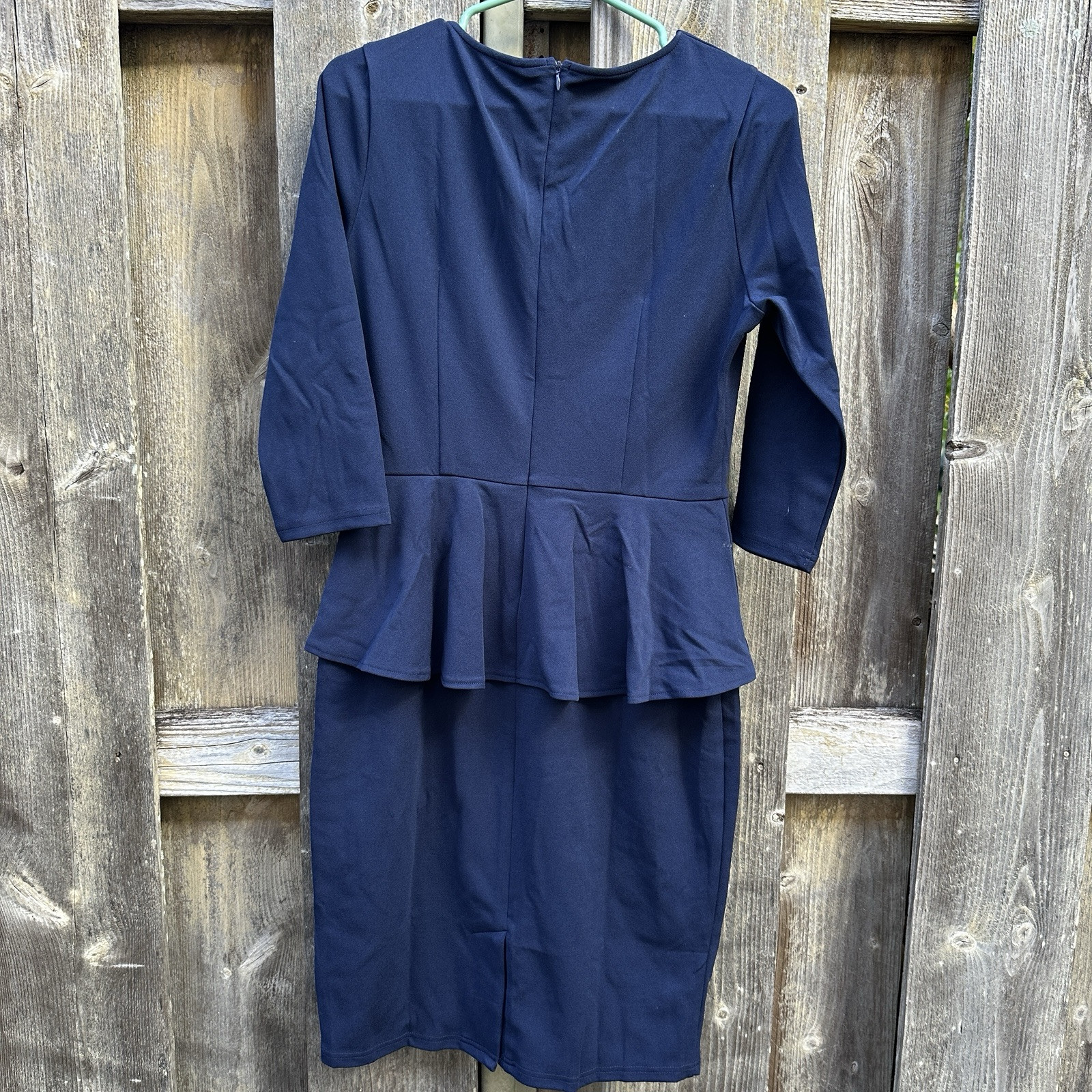 Misuol Dress Womens Large Navy Blue Office Career Work Minimalist Peplum Sheath