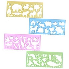 BronaGrand 4 Pcs Drawing Stencils Plastic Ruler Animals Painting Clear 4 Colors
