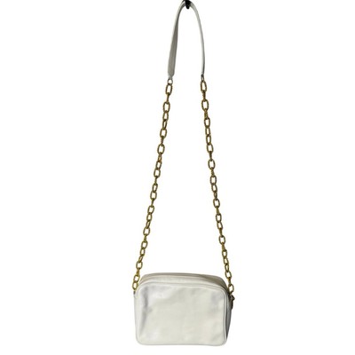 VTG White Faux? Leather Saks Fifth Avenue Shoulder Purse Date Night Gold Chain