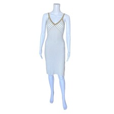 Shein Womens Size Small Striped V Neck Ribbed Knit Sleeveless Bodycon Dress