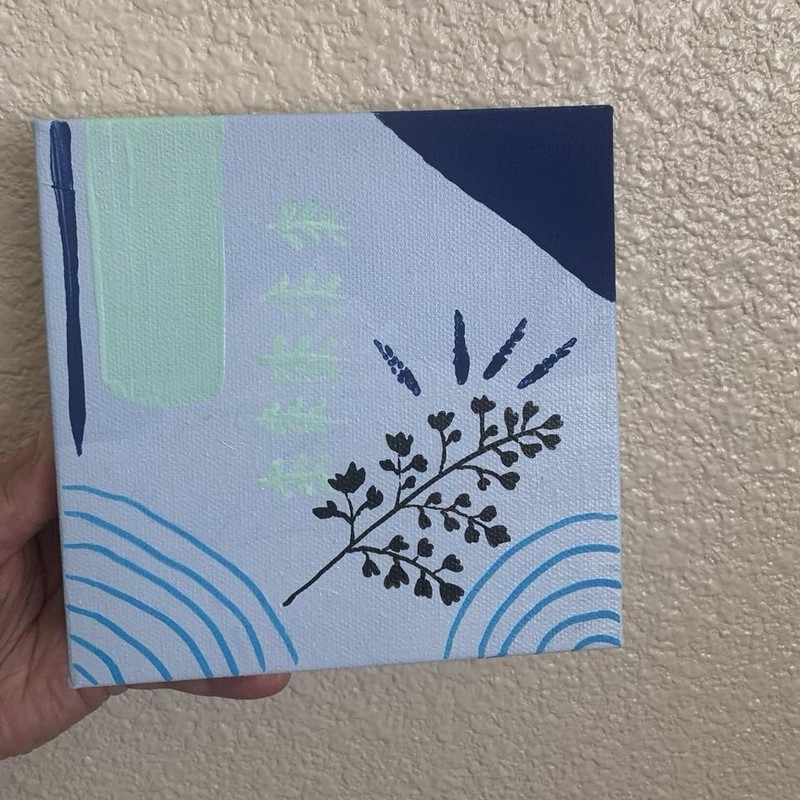 Seaside Floral Blue Abstract Acrylic Painting On Canvas Art By Madylyne Smith