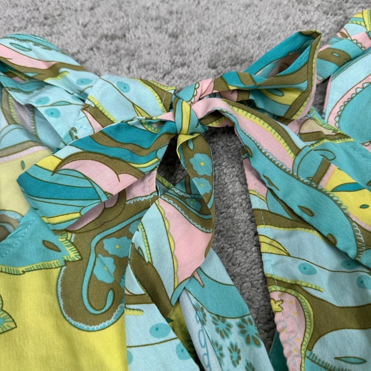 Milk & Honey Paisley Halter Tank Top Tie Neck Pastel Blue Pink Teal Hippie Retro
