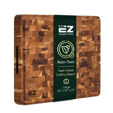 Non-Toxic Teak Large Wood Cutting Board & Serving Board, Pre-Oiled End Grain ...