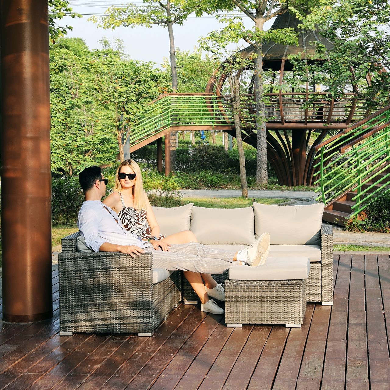 4-Piece Patio Sofa Set PE Rattan Outdoor Furniture Sectional Conversation Sofas