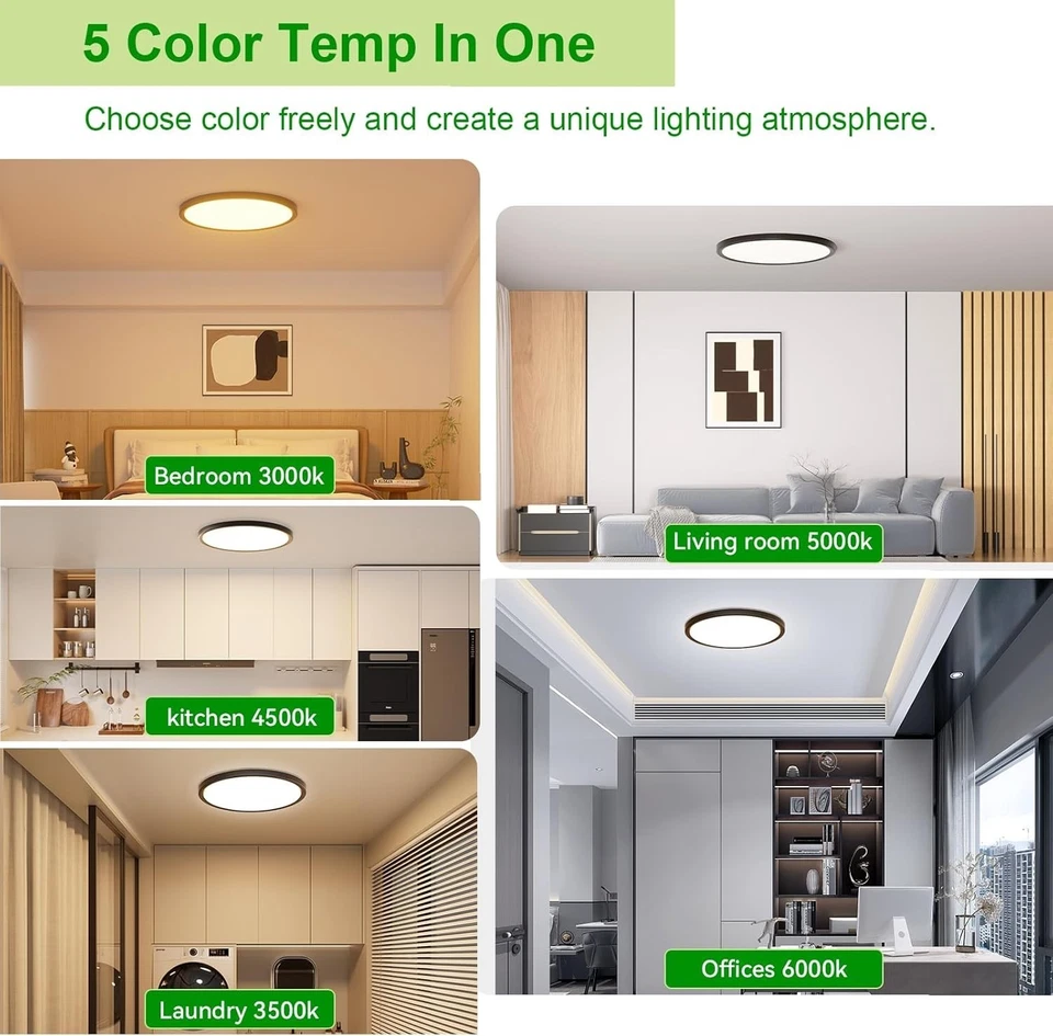 6 Pack 3200lm LED Flush Mount Ceiling Light 12 Inch 5CCT Adjustable Super Slim 0 - Image 2 of 4