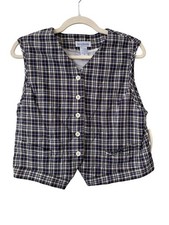 Vintage 90s David Brooks Plaid Vest Size 8 Button Front Blue Deadstock NEW