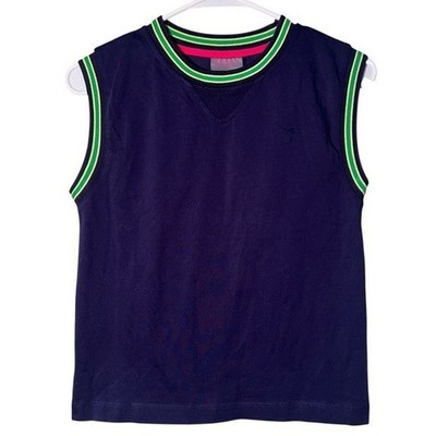 Terez Women's Size XXS Tank Top Navy Blue Lime Green Trim Crewneck Boxy Cotton