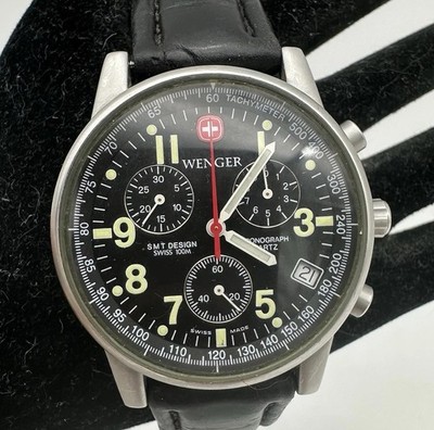 Vintage WENGER Commando Chrono SMT Design 536.0765 Black Men's