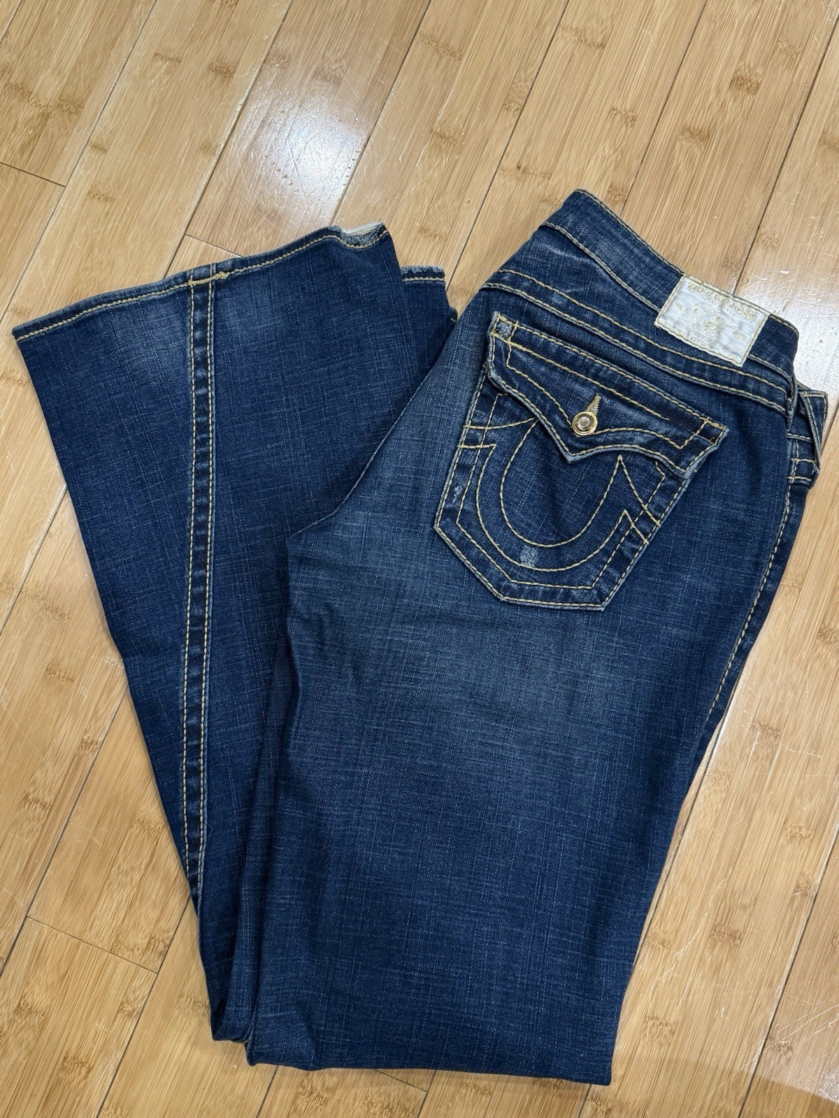 True Religion Disco Joey Big T Jeans Crystal Buttons Women’s 32 Flare Leg Y2K