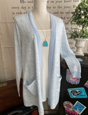 Belle by Kim Gravel Icy Water Blue Animal Jacquard Cardigan Sweater New