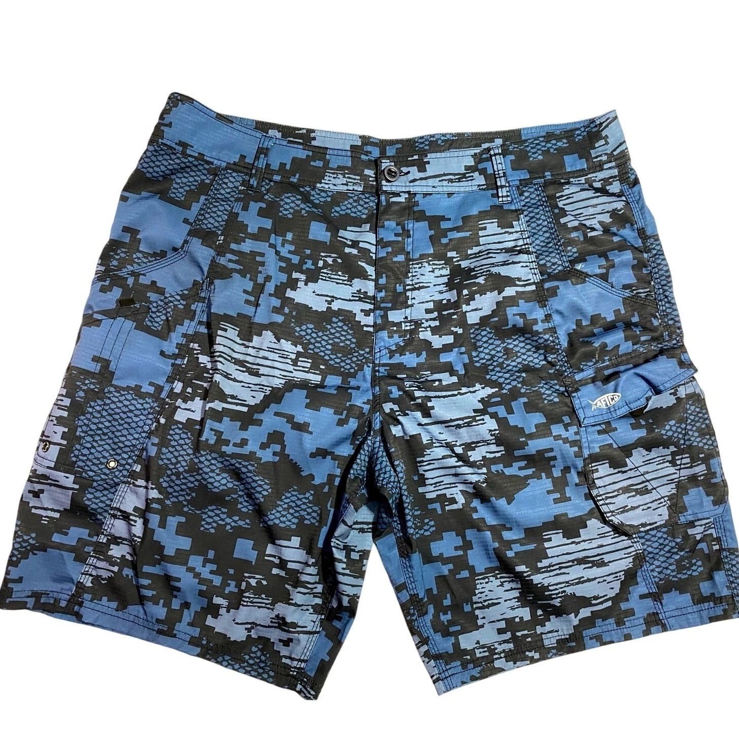 AFTCO Tactical Fishing cargo Shorts blue Black camo size 42