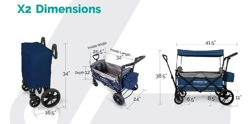 Carrinho de passeio WONDERFOLD X2 push & pull (2 lugares) - Carrinho de bebê dobrável - Imagem 2 de 4