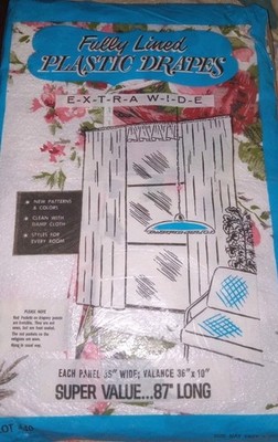 Vintage MID CENTURY Plastic Drapes Extra Wide Panels 72 By 87 W Valance New 