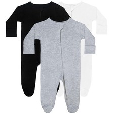 Long Sleeve Baby Footed Pajamas with Mittens Cotton Sleepers with Zipper 3-Pa...
